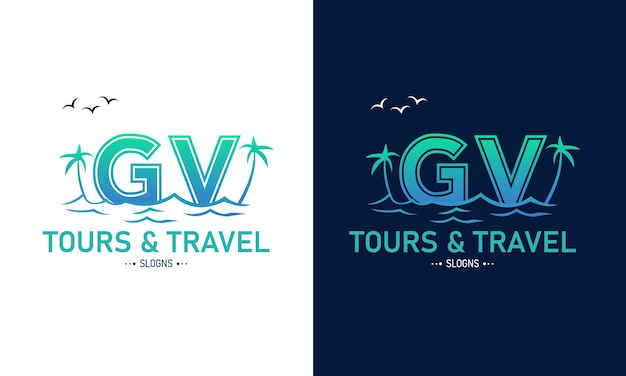 Abstracto Letra GV VG Con diseño de logotipo de viaje Inicial Vector de icono de Logotipo de viaje de verano