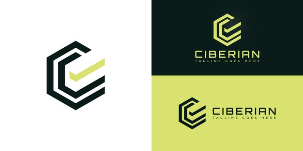 Abstracto de la letra hexagonal inicial C o el logotipo CC en color verde oscuro aislado en múltiples fondos