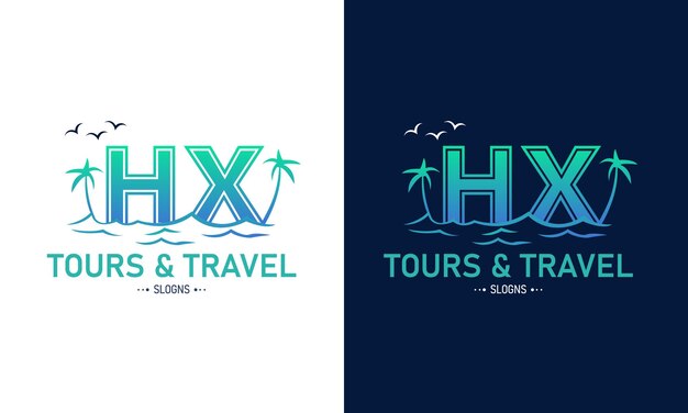 Abstracto Letra HX XH Con diseño de logotipo de viaje Inicial Vector de icono de Logotipo de viaje de verano