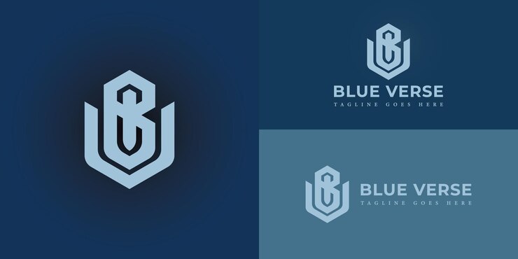 Vector abstracto de la letra inicial bv o el logotipo vb en color azul aislado en fondo azul profundo