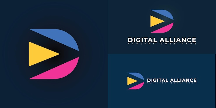 Vector abstracto de la letra inicial da o ad en color azul, rosa y amarillo aislado en múltiples fondos