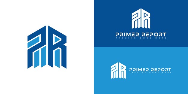 Abstracto de la letra inicial de la franja PR o el logotipo RP en color azul aislado en múltiples fondos