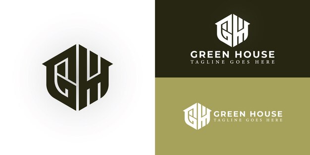 Abstracto de la letra inicial hexagonal GH o el logotipo HG en color verde oscuro aislado en múltiples fondos