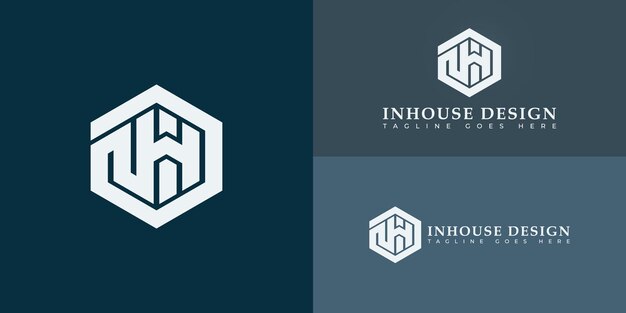 Abstracto de la letra inicial hexagonal IH o el logotipo HI en color blanco sólido aislado en múltiples fondos