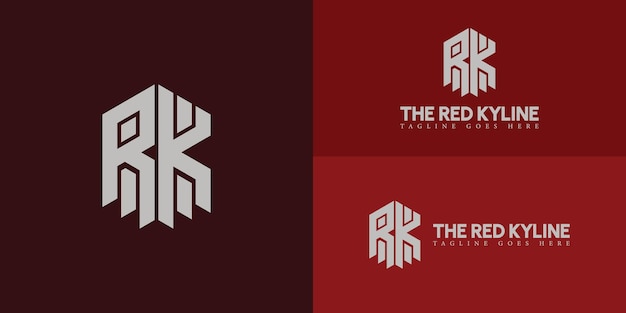 Abstracto de la letra inicial hexagonal RK o el logotipo KR en color blanco aislado en múltiples fondos rojos