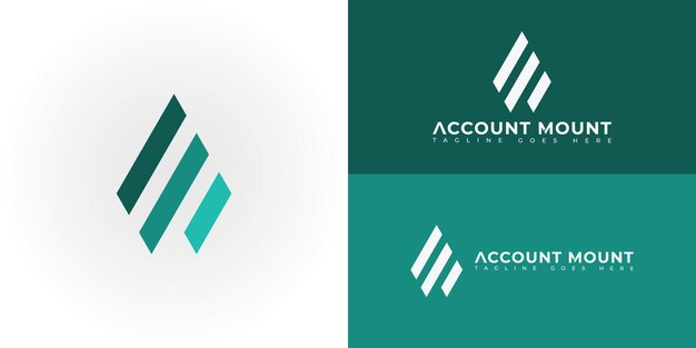 Abstracto de la letra inicial de montaña AM o logotipo MA en color verde múltiple aislado en múltiples fondos