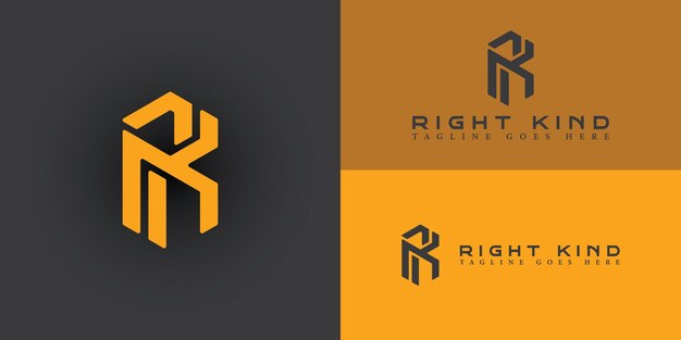 Abstracto de la letra inicial RK o el logotipo KR en hexágono y color naranja aislado en múltiples fondos