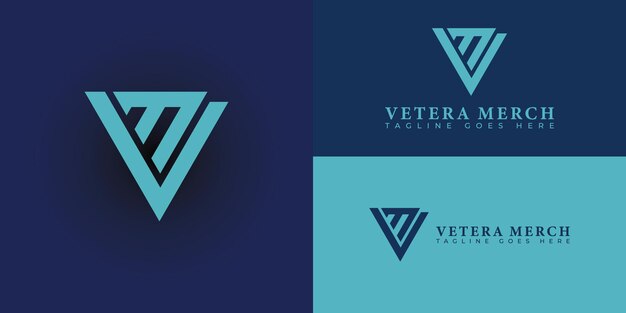 Abstracto de la letra inicial VM o el logotipo MV en color cian azul aislado en múltiples fondos