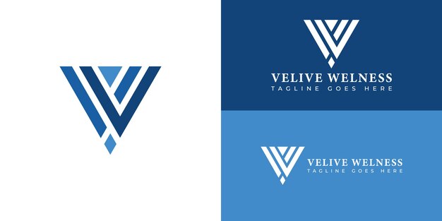 Abstracto de la letra inicial VW o el logotipo WV en múltiples colores azules aislados en múltiples fondos
