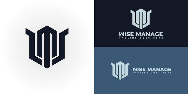 Abstracto de la letra inicial WM o el logotipo MW en color azul aislado en fondos blancos
