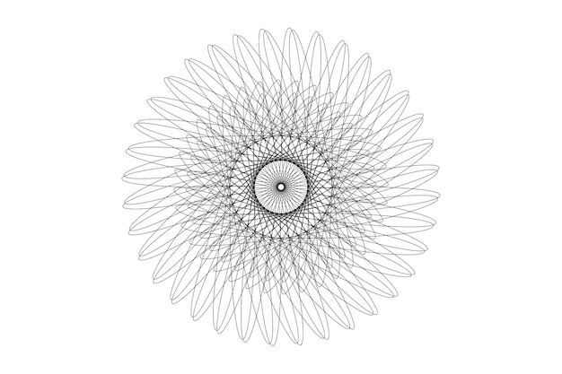 Abstracto Línea negra Diseño redondo espiral ilusión geométrica de mandala círculo en fondo blanco