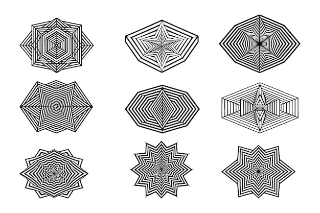 Abstracto Línea negra Diseño redondo espiral ilusión geométrica de mandala círculo en fondo blanco