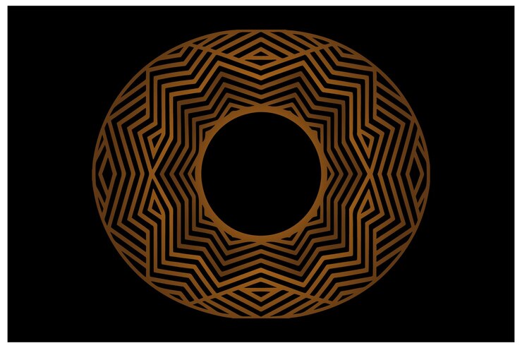 Vector abstracto línea negra diseño redondo espiral ilusión geométrica de mandala círculo en fondo blanco