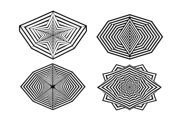 Abstracto Línea negra Diseño redondo espiral ilusión geométrica de mandala círculo en fondo blanco