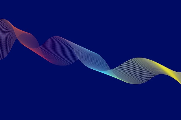 Abstracto línea de onda de partículas rojo azul amarillo en fondo azul oscuro Gradiente de línea de onda futurista