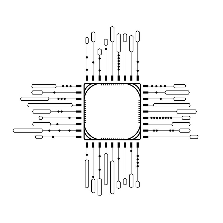 Vector abstracto línea sencilla negra tecnología informática de cpu dudo elemento de esquema estilo de diseño vectorial