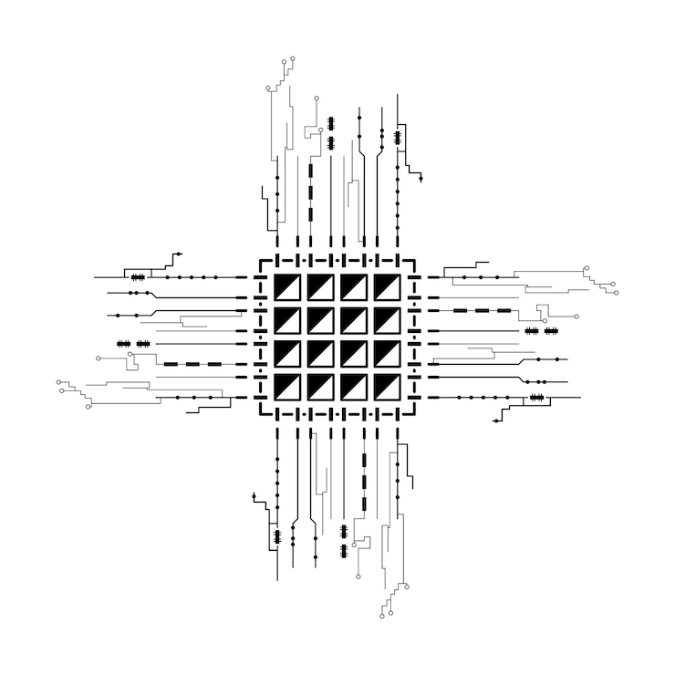 Vector abstracto línea sencilla negra tecnología informática de cpu dudo elemento de esquema estilo de diseño vectorial