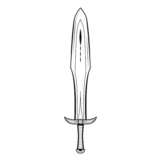 Abstracto Línea simple negra Laza de espada de metal Arma Doodle Elemento de contorno Estilo de diseño vectorial