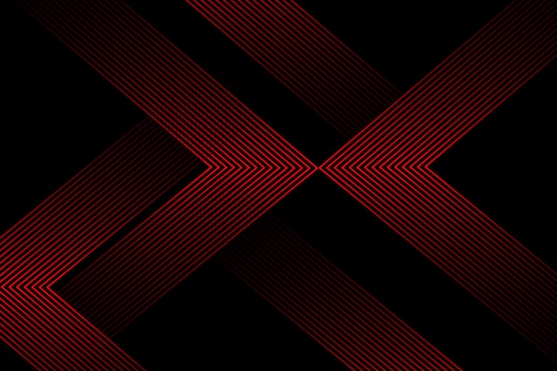 Abstracto líneas geométricas rojas brillantes en fondo negro Moderno patrón de líneas redondeadas diagonales doradas