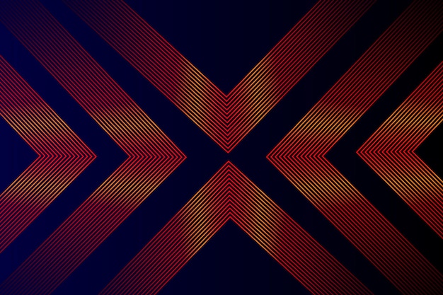 Abstracto líneas geométricas rojas brillantes en fondo negro Moderno patrón de líneas redondeadas diagonales doradas