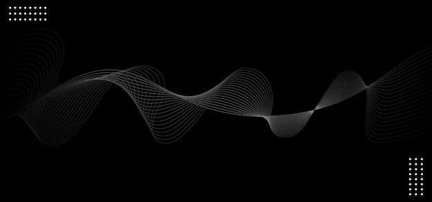 Abstracto Líneas de onda brillantes en fondo negro Líneas onduladas fluyentes modernas Ilustración vectorial
