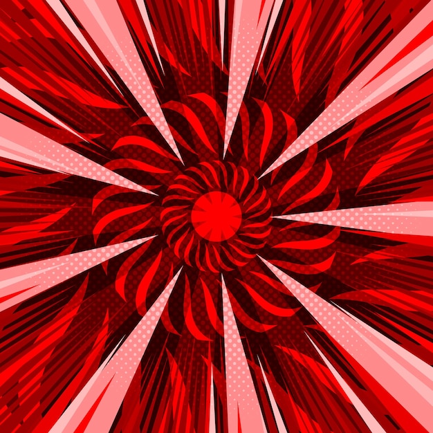 Abstracto líneas de remolino radial rojo fondo cómico