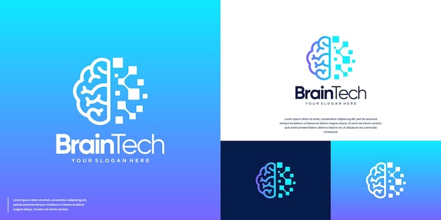 Abstracto logotipo del cerebro humano con el concepto de tecnología futura ciencia educación gráfico vectorial