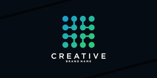 Abstracto logotipo de tecnología molecular Forma cuadrada creativa Icono moderno Vector Premium