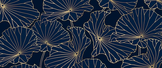 Abstracto lujo botánico de fondo con contorno dorado de lirio de agua