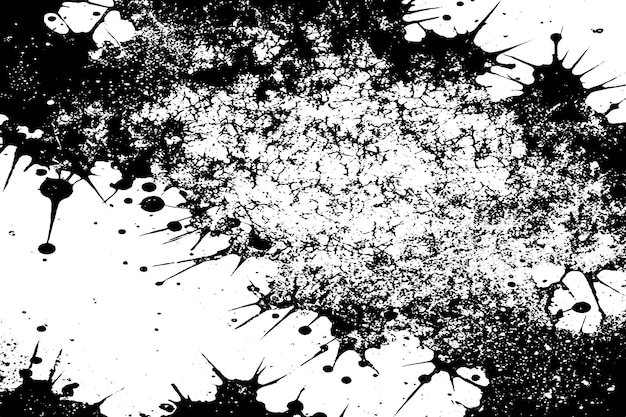 Abstracto Manchas de tinta negra y salpicaduras en fondo blanco Grunge Manchas y gotas dibujadas a mano