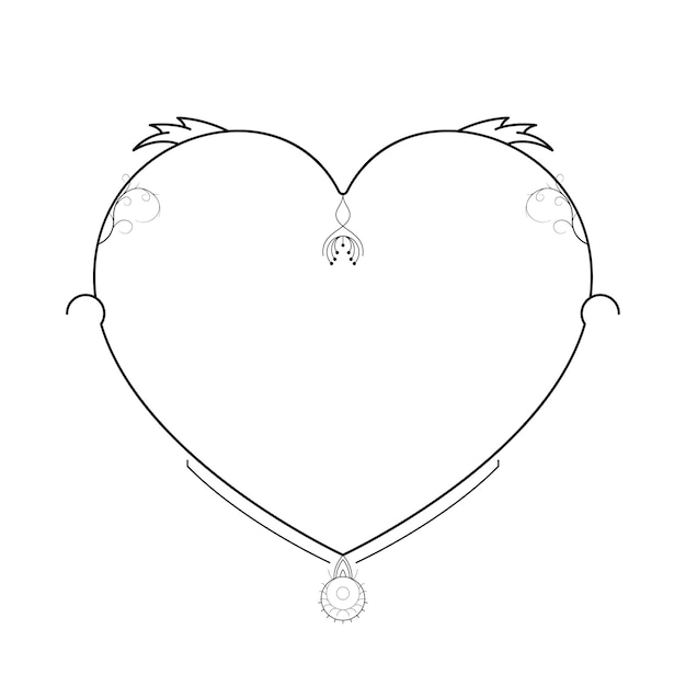 Abstracto Marco dibujado a mano Corazón con plantas Doodle 14 de febrero Concepto de vacaciones Esbozo de diseño vectorial