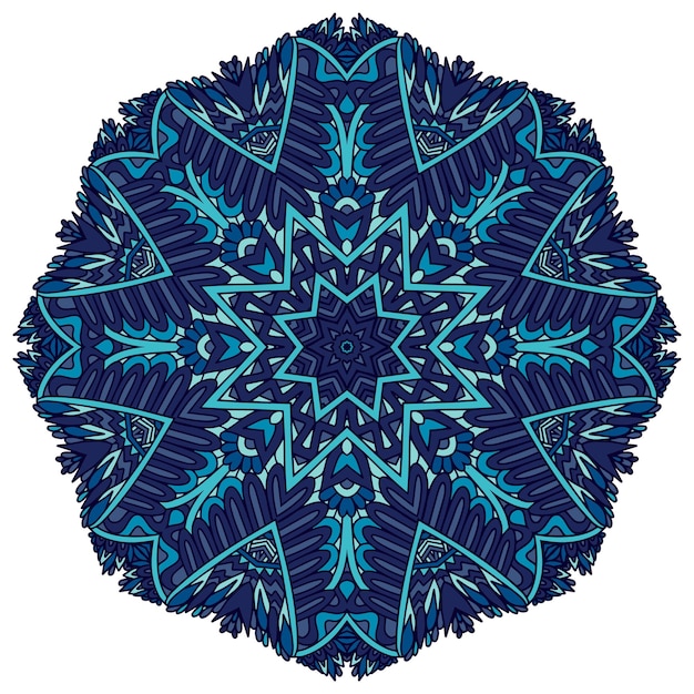 Vector abstracto medallón étnico mandala geométrica azul encaje medallón roseta estilo copo de nieve de invierno