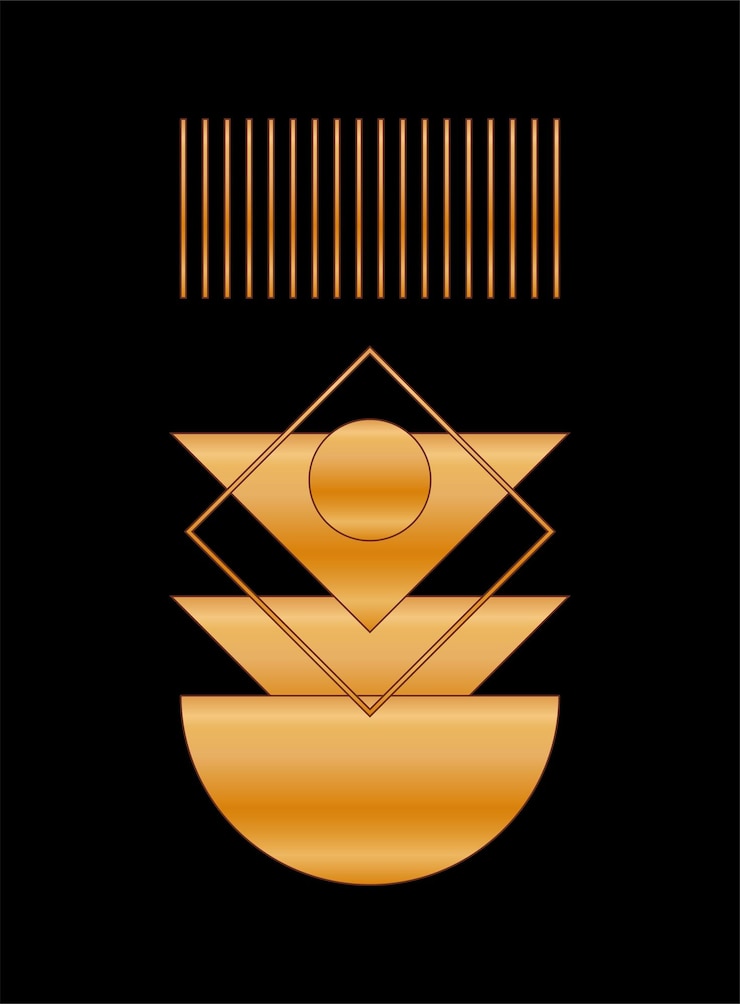 Vector abstracto minimalista gráfico geométrico forma de oro cartel impresión plantilla patrón fondo
