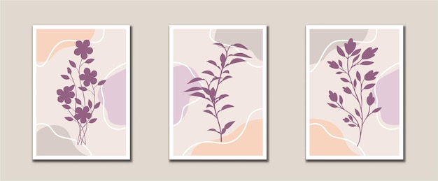 Abstracto minimalista hojas arte de línea arte botánico estampados arte de pared moderno de mediados de siglo