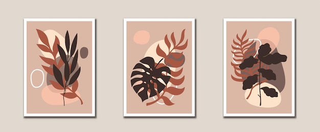 Abstracto minimalista hojas arte de línea arte botánico estampados arte de pared moderno de mediados de siglo