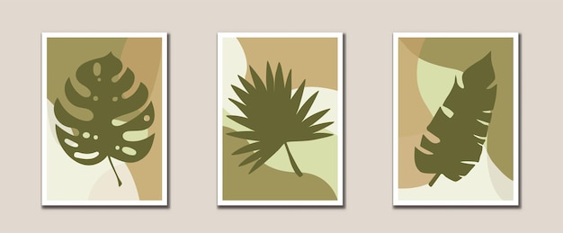 Abstracto minimalista hojas arte de línea arte botánico estampados arte de pared moderno de mediados de siglo