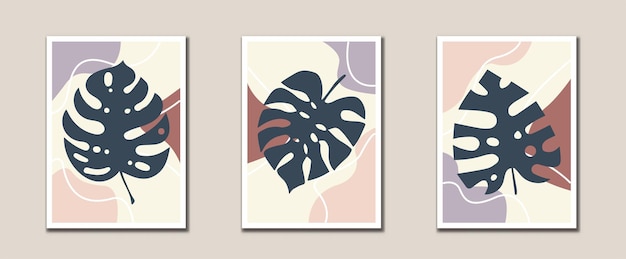 Abstracto minimalista hojas arte de línea arte botánico estampados arte de pared moderno de mediados de siglo