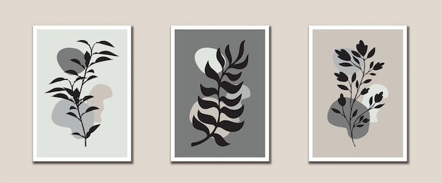 Abstracto minimalista hojas arte de línea arte botánico estampados arte de pared moderno de mediados de siglo
