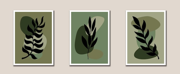 Abstracto minimalista hojas arte de línea arte botánico estampados arte de pared moderno de mediados de siglo