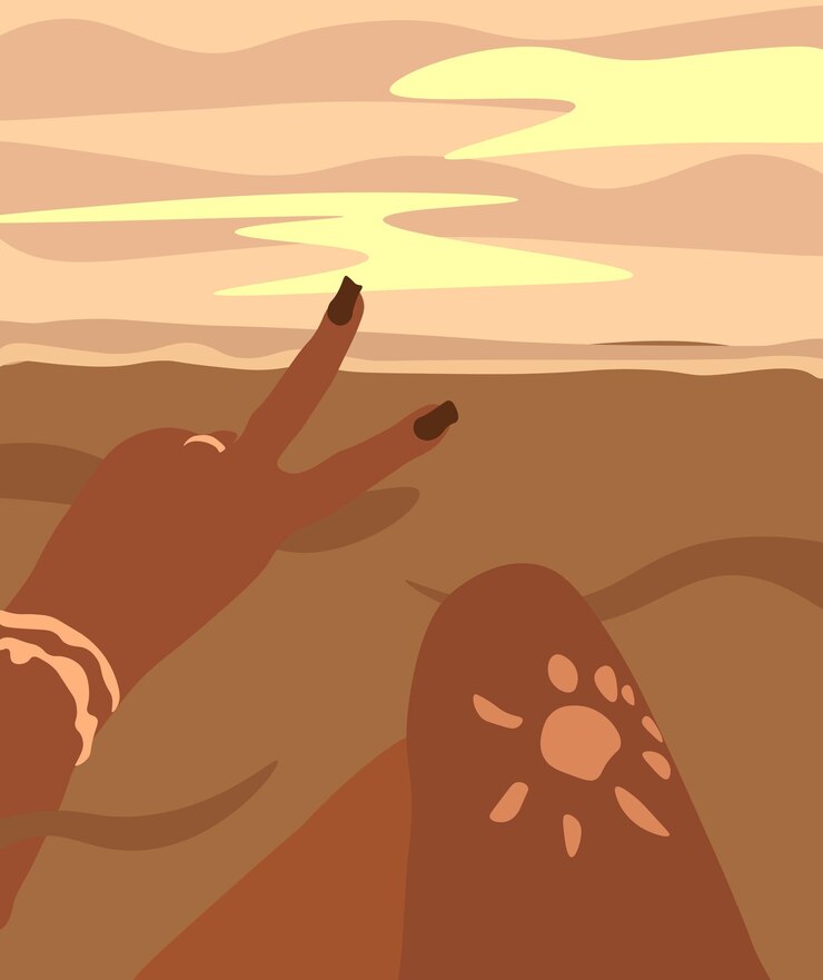 Vector abstracto moda de moda retro poster de boutique niña que busca el horizonte el paisaje al atardecer el diseño vectorial