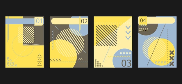 Abstracto moderno folleto geométrico portadas de libros establecidas en diseño minimalista fondo de estilo Memphis