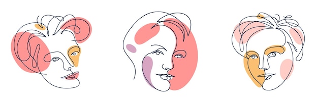 Abstracto mujer cara vector obra de arte conjunto moderno de moda mujer retrato de arte dibujado a mano belleza surrealista diseño artístico minimalista pintado sobre cabeza humana