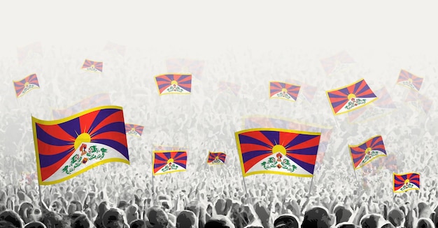 Abstracto multitud con bandera del Tíbet Gente protesta contra la revolución huelga y manifestación con bandera del Tibet