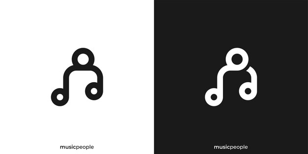 Abstracto Música Gente Logo Nota musical y persona con contorno lineal Estilo Ícono del logotipo del músico