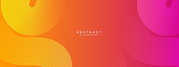 Abstracto naranja rosa y amarillo púrpura gradiente círculos ondulantes líneas fondo de bandera de tecnología