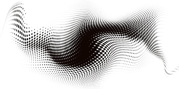 Abstracto negra media tonalidad onda rizada aislada en fondo blanco patrón de onda de moda con el flujo