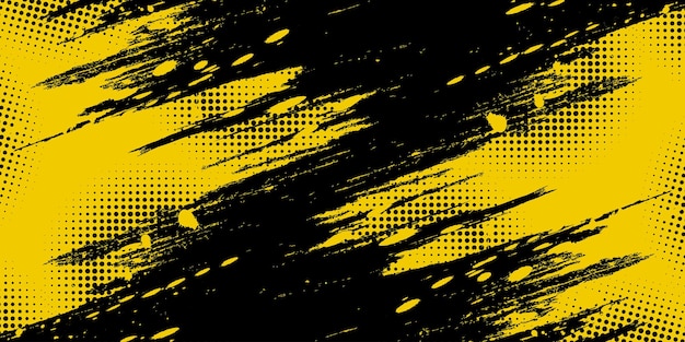 Vector abstracto negro y amarillo dirty grunge fondo con efecto de medio tono fondo deportivo con ilustración de pincel