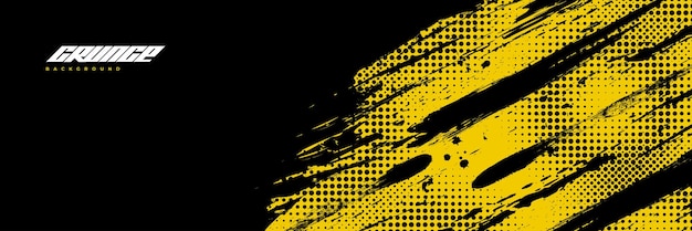Abstracto Negro y amarillo Dirty Grunge Fondo con efecto de medio tono Fondo deportivo con ilustración de pincel