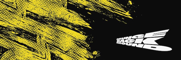 Abstracto Negro y amarillo Dirty Grunge Fondo con efecto de medio tono Fondo deportivo con ilustración de pincel