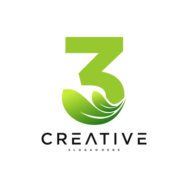 Abstracto número 3 y diseño del logotipo de la hoja Premium Vector
